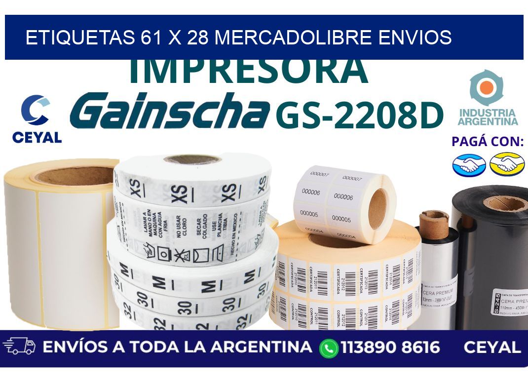 etiquetas 61 x 28 mercadolibre envios