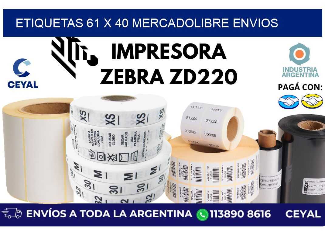 etiquetas 61 x 40 mercadolibre envios