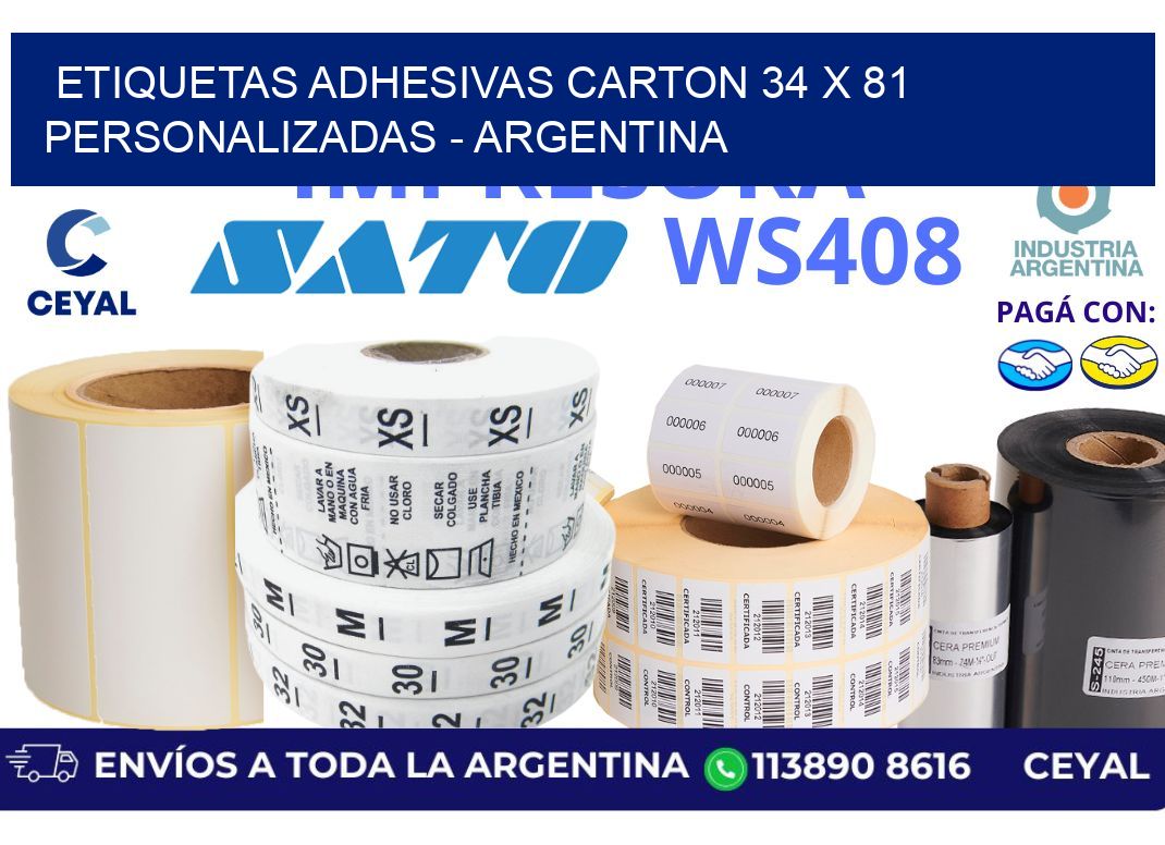 etiquetas adhesivas carton 34 x 81 personalizadas - Argentina