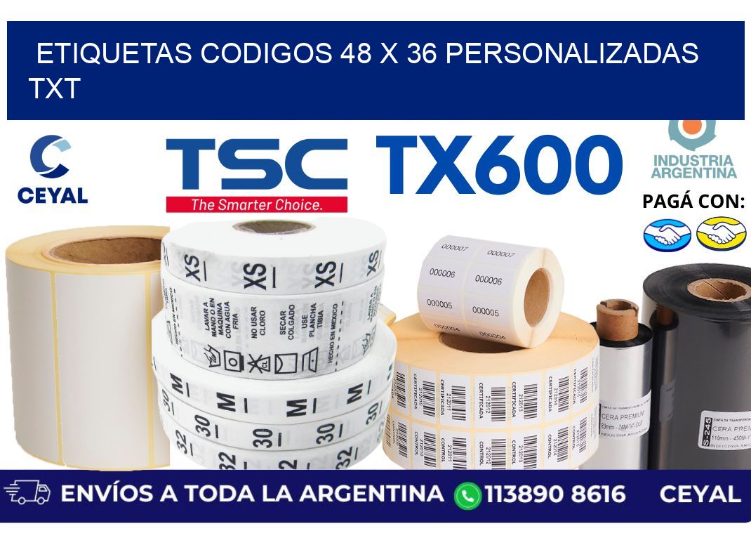 etiquetas codigos 48 x 36 personalizadas txt