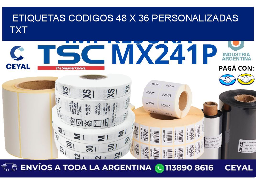 etiquetas codigos 48 x 36 personalizadas txt