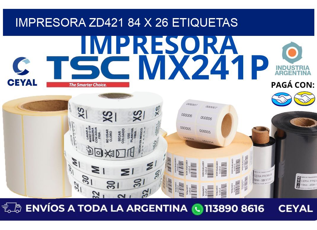 impresora zd421 84 x 26 etiquetas