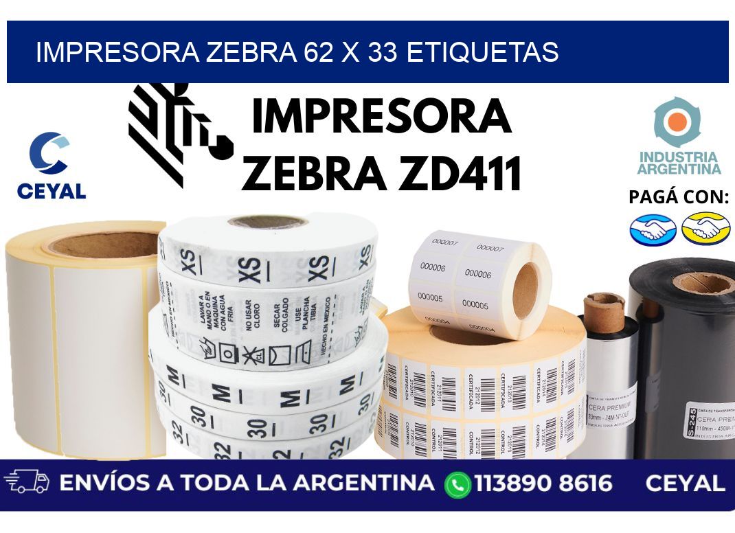 impresora zebra 62 x 33 etiquetas