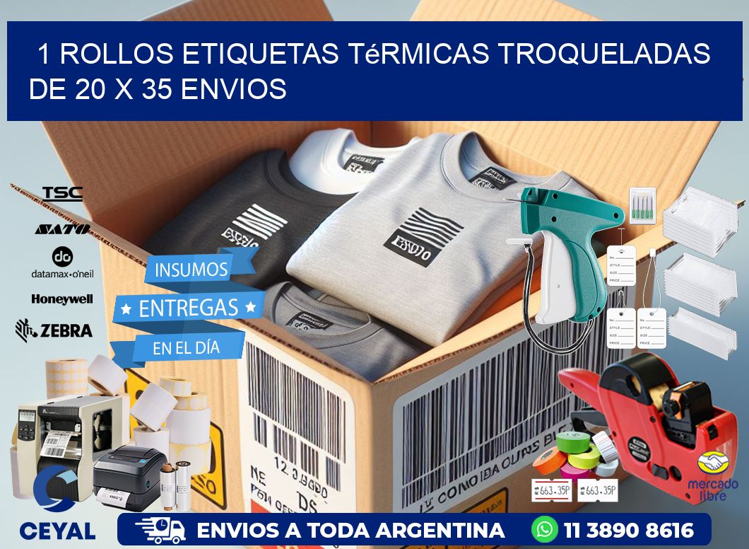 1 Rollos Etiquetas Térmicas Troqueladas De 20 x 35 ENVIOS