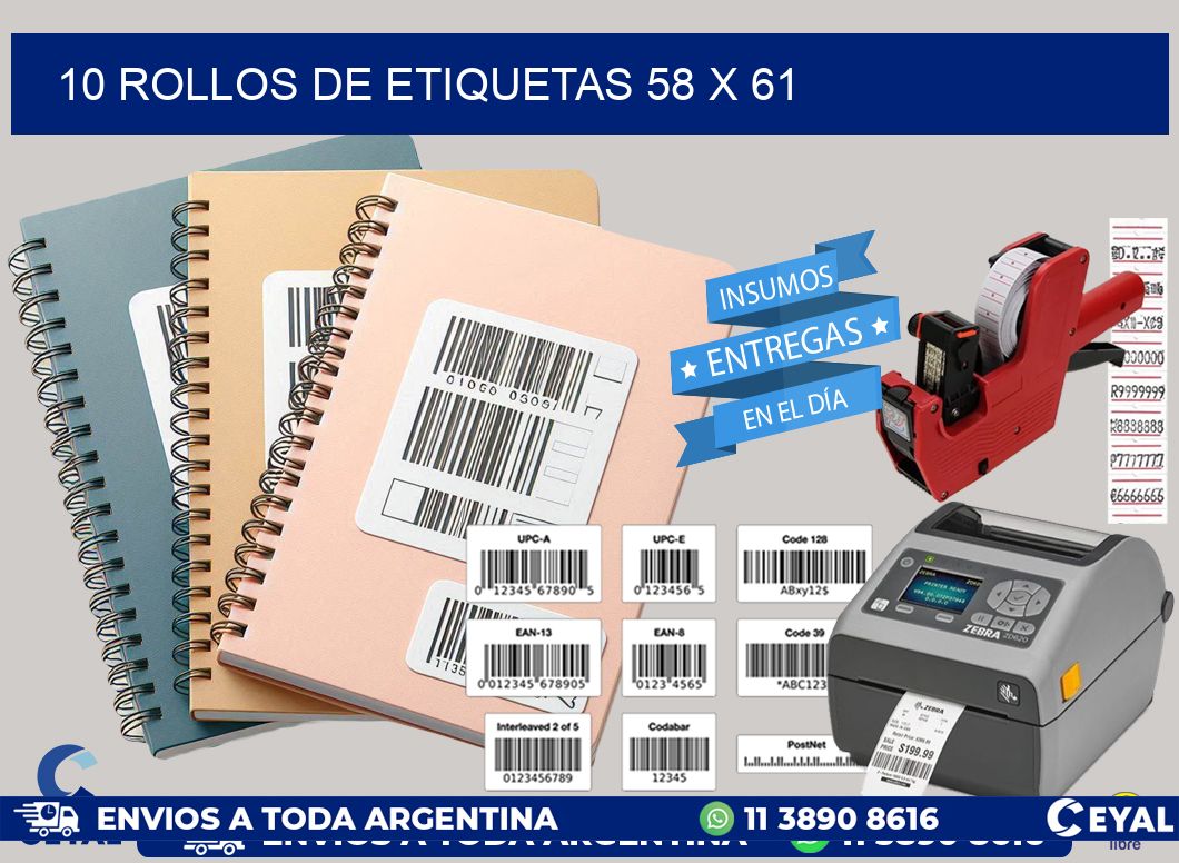 10 ROLLOS DE ETIQUETAS 58 x 61