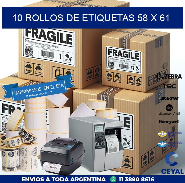 10 ROLLOS DE ETIQUETAS 58 x 61