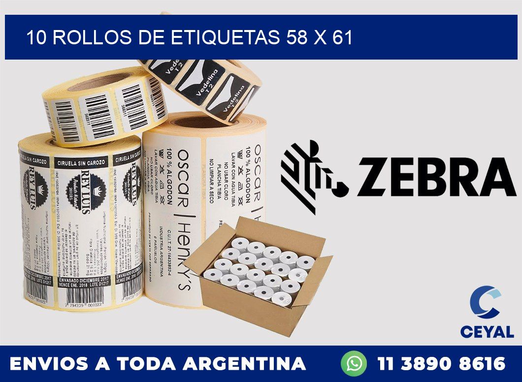 10 ROLLOS DE ETIQUETAS 58 x 61