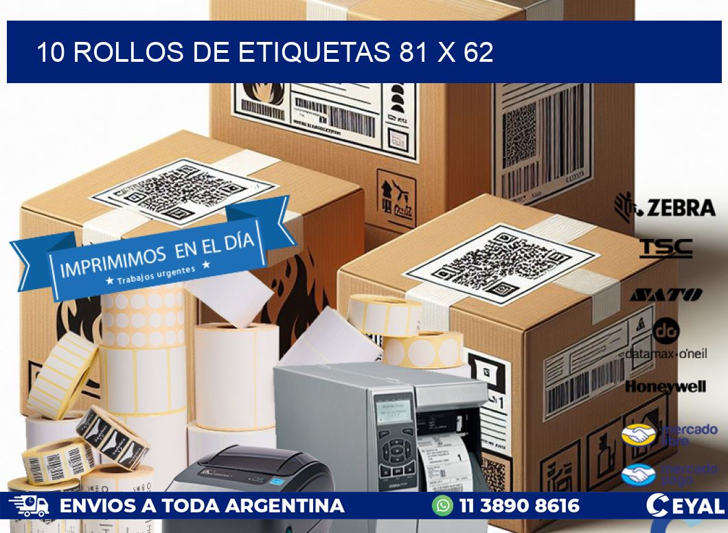 10 ROLLOS DE ETIQUETAS 81 x 62