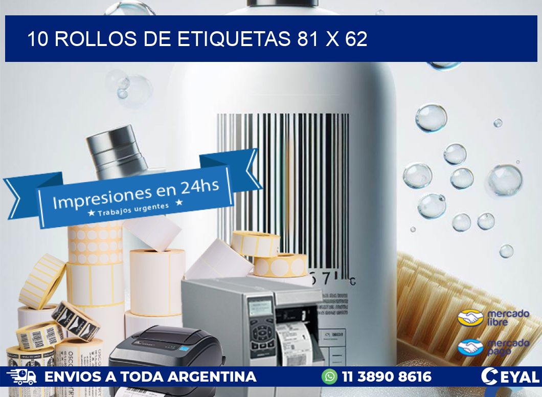 10 ROLLOS DE ETIQUETAS 81 x 62