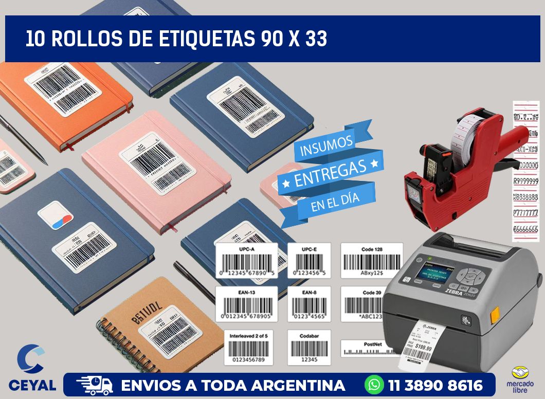 10 ROLLOS DE ETIQUETAS 90 x 33