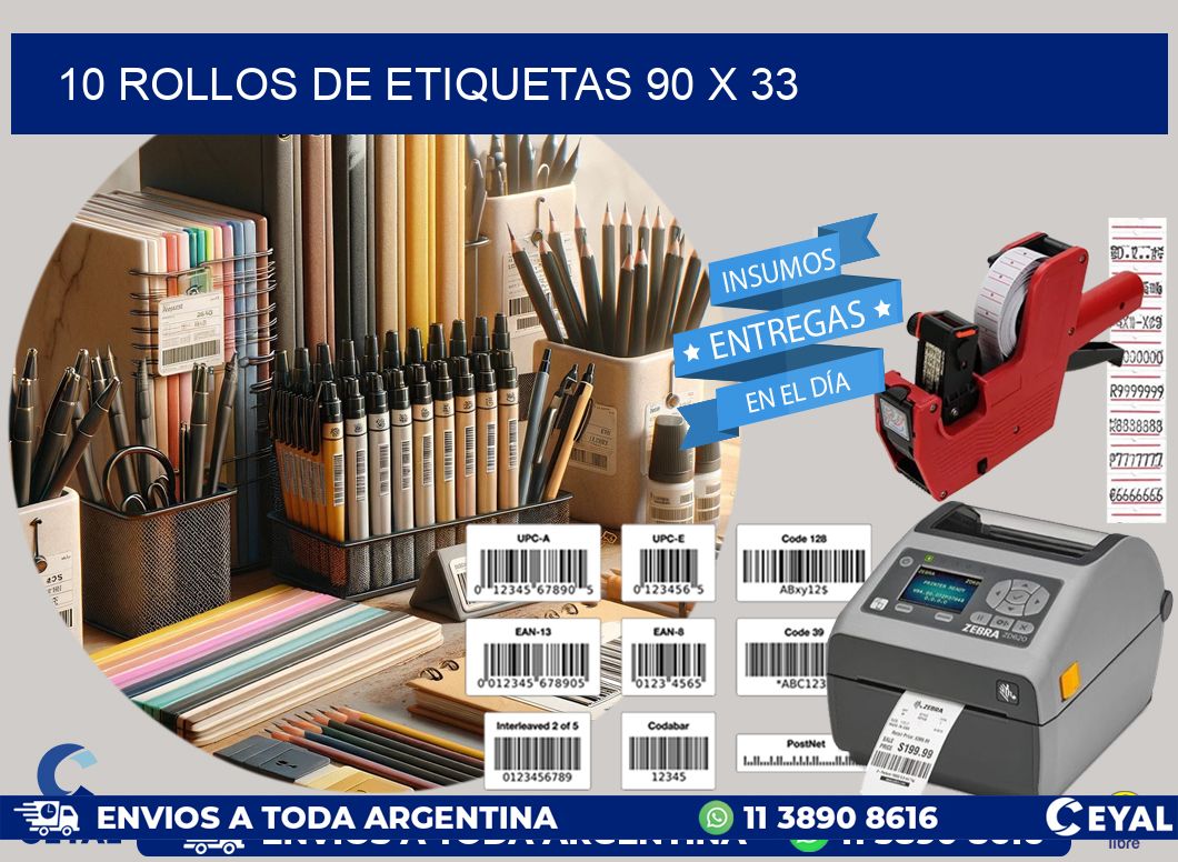 10 ROLLOS DE ETIQUETAS 90 x 33