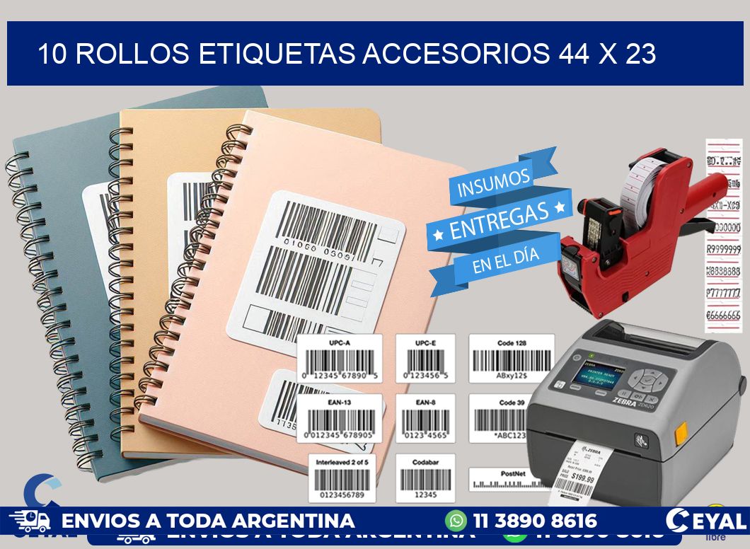10 ROLLOS ETIQUETAS ACCESORIOS 44 x 23