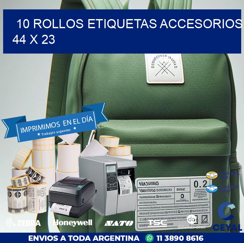 10 ROLLOS ETIQUETAS ACCESORIOS 44 x 23