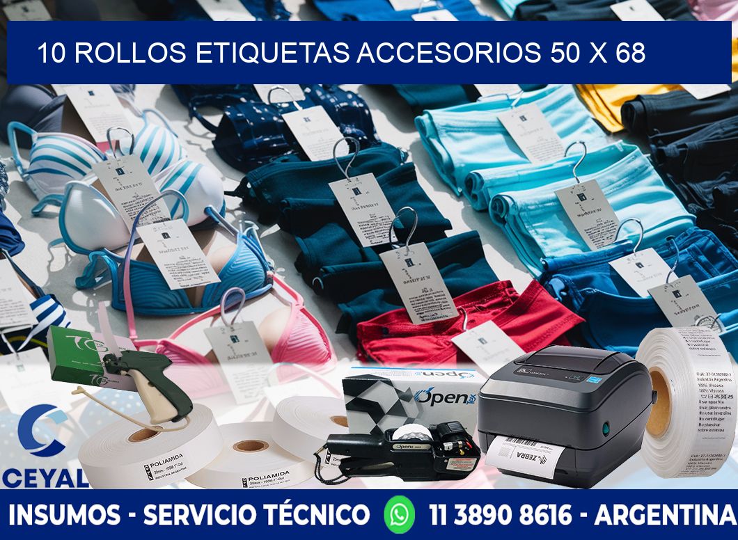 10 ROLLOS ETIQUETAS ACCESORIOS 50 x 68