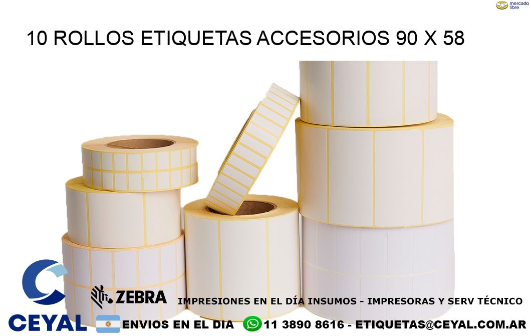 10 ROLLOS ETIQUETAS ACCESORIOS 90 x 58