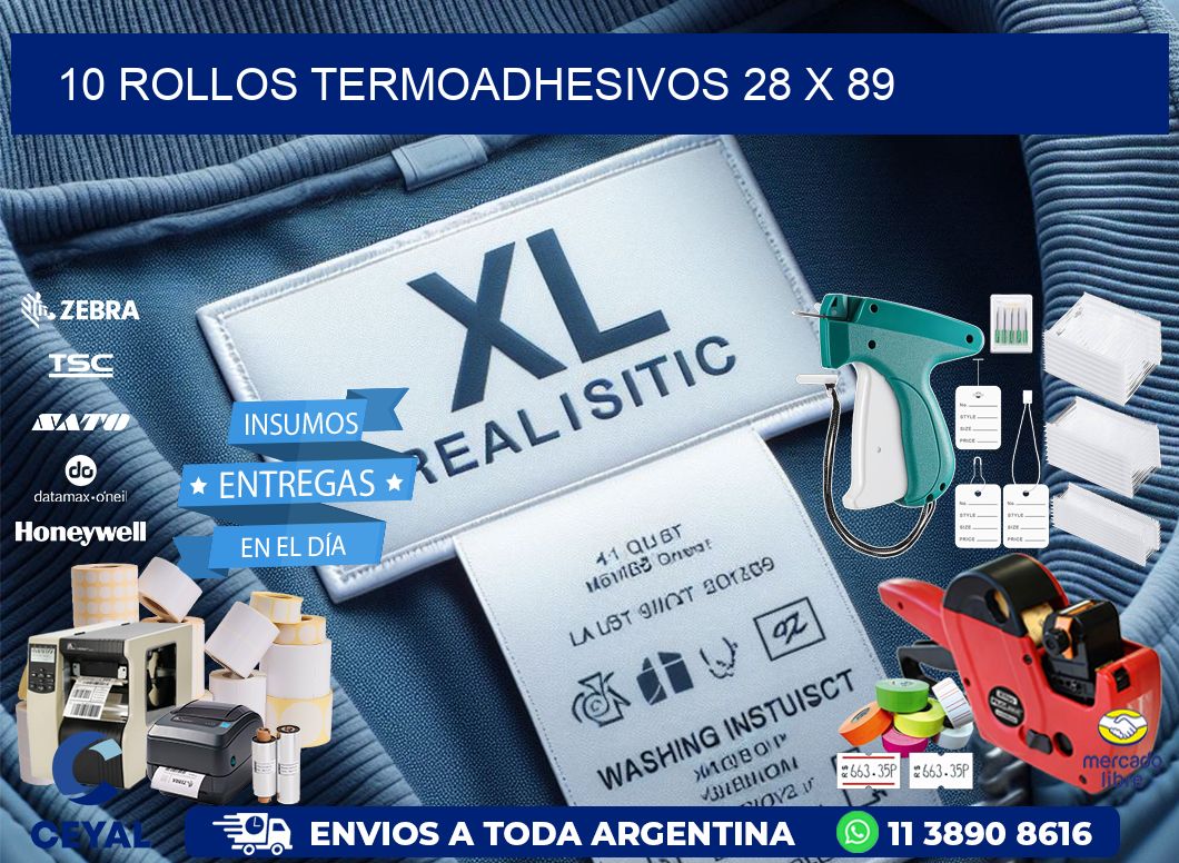 10 ROLLOS TERMOADHESIVOS 28 x 89