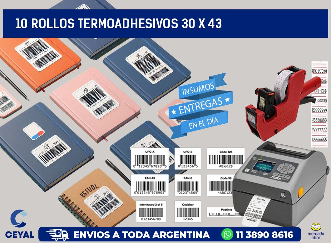 10 ROLLOS TERMOADHESIVOS 30 x 43