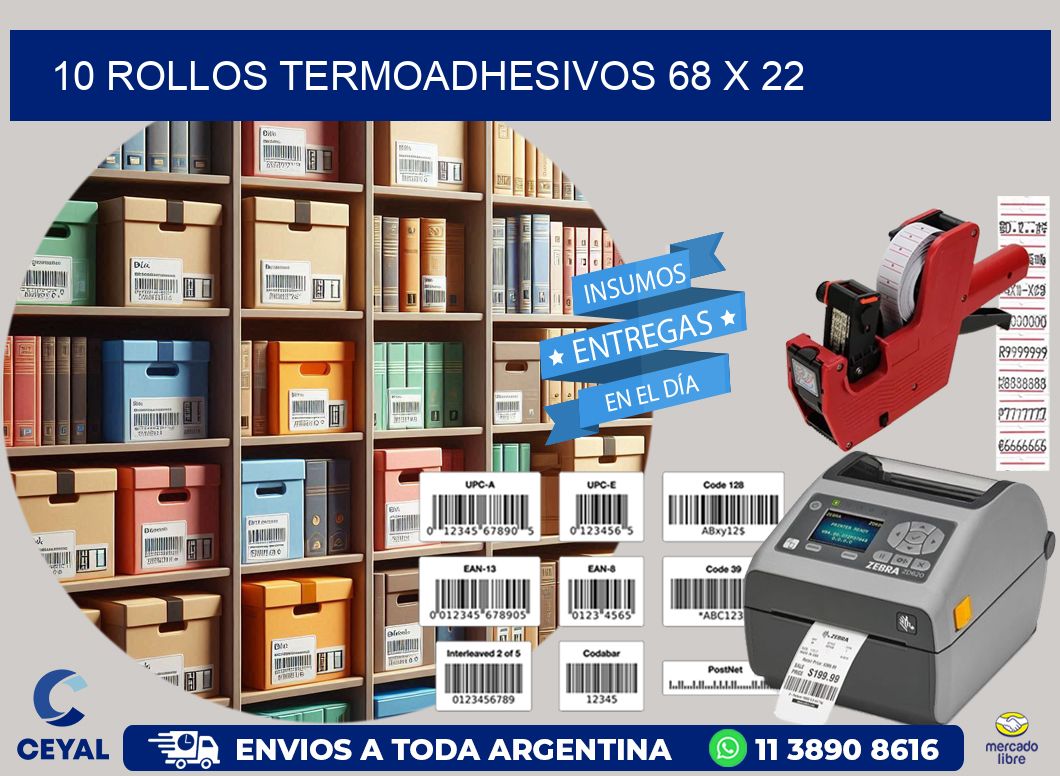 10 ROLLOS TERMOADHESIVOS 68 x 22