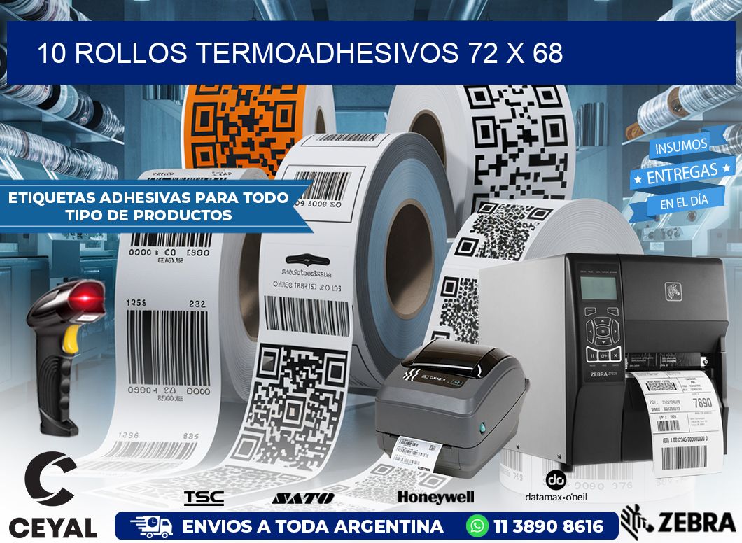 10 ROLLOS TERMOADHESIVOS 72 x 68