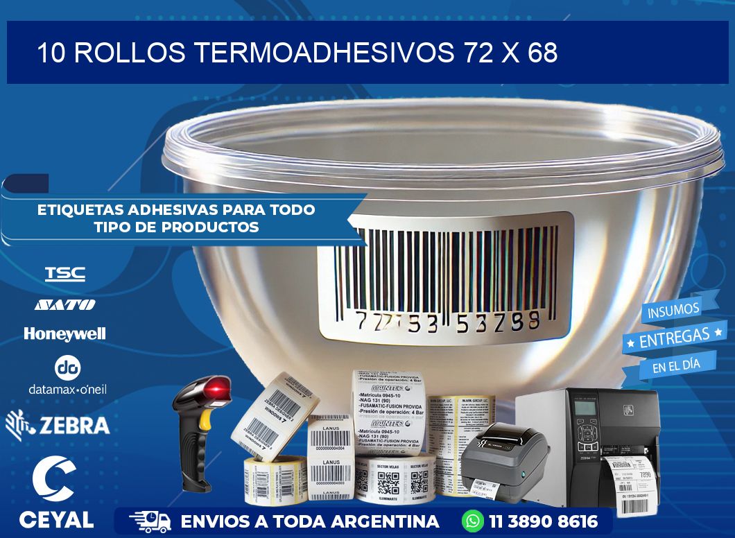 10 ROLLOS TERMOADHESIVOS 72 x 68