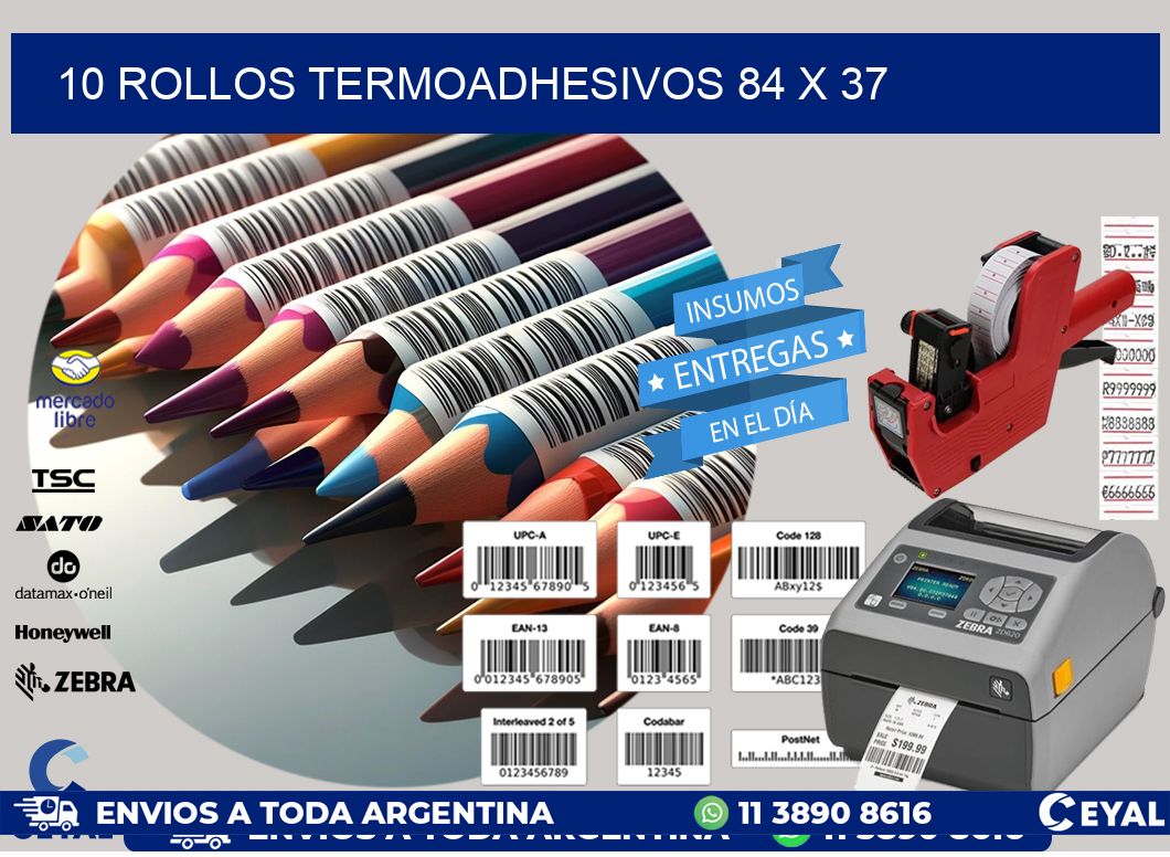 10 ROLLOS TERMOADHESIVOS 84 x 37