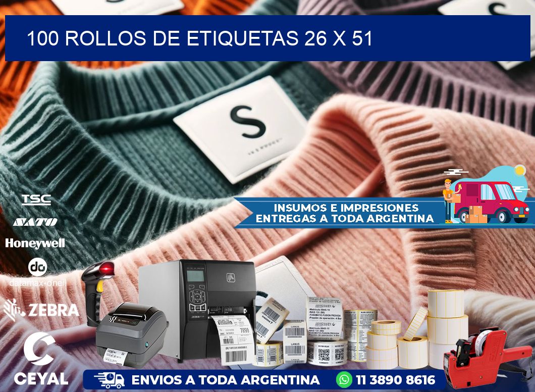 100 ROLLOS DE ETIQUETAS 26 x 51
