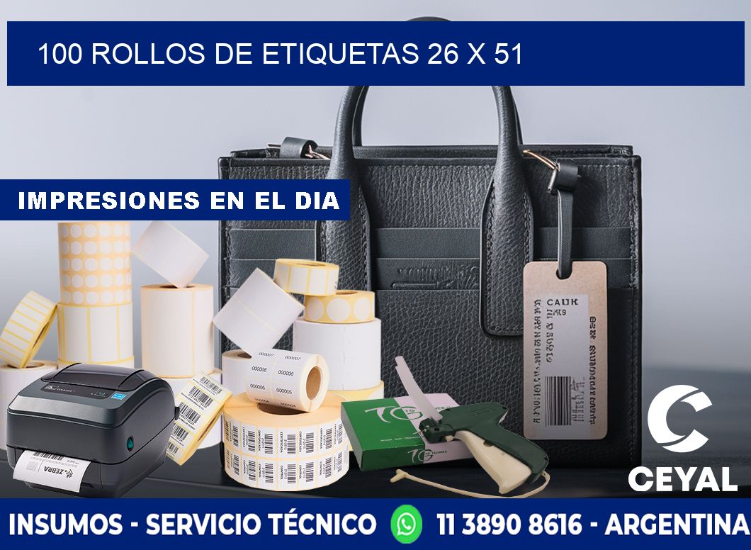 100 ROLLOS DE ETIQUETAS 26 x 51