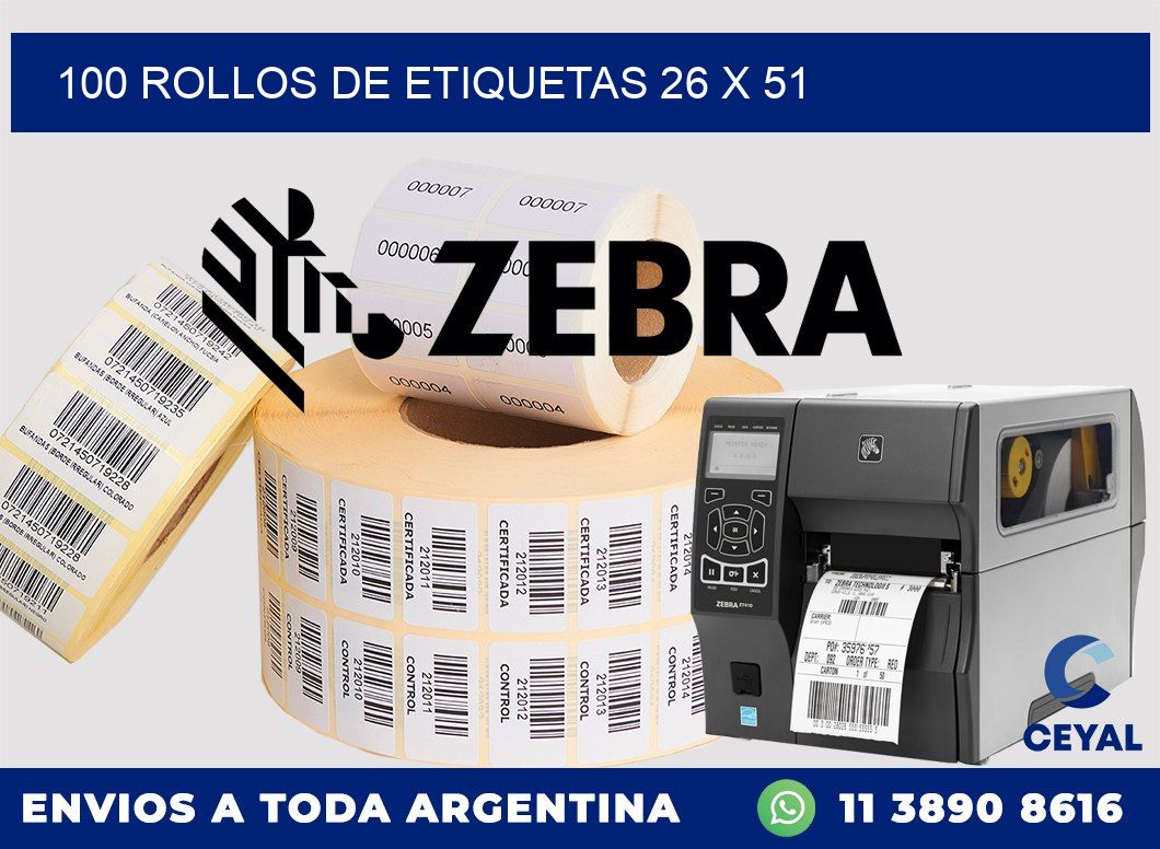 100 ROLLOS DE ETIQUETAS 26 x 51