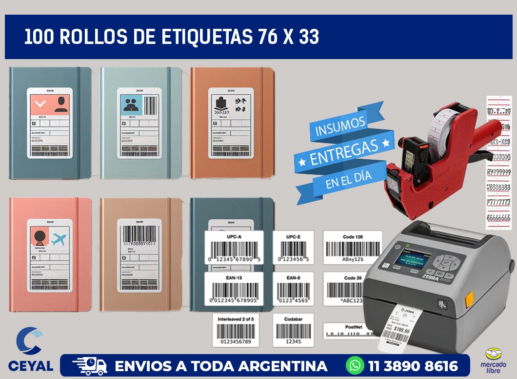 100 ROLLOS DE ETIQUETAS 76 x 33