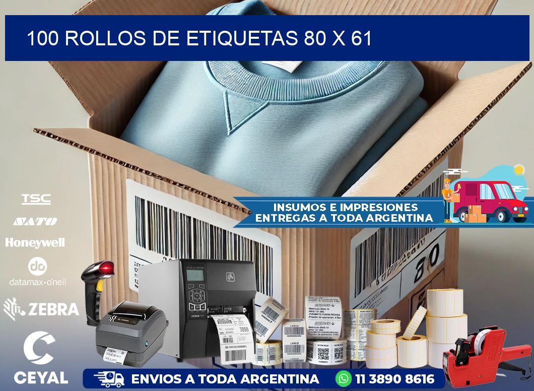 100 ROLLOS DE ETIQUETAS 80 x 61