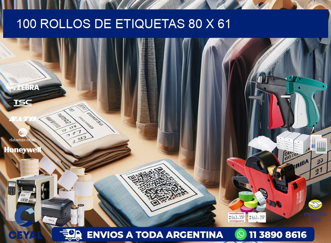 100 ROLLOS DE ETIQUETAS 80 x 61
