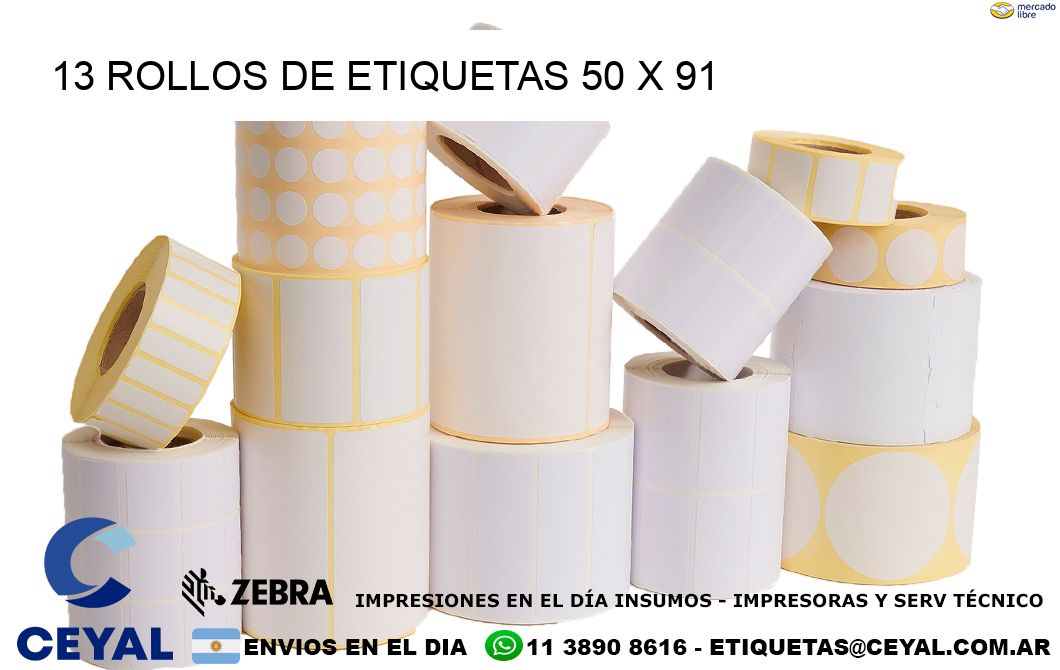 13 ROLLOS DE ETIQUETAS 50 x 91