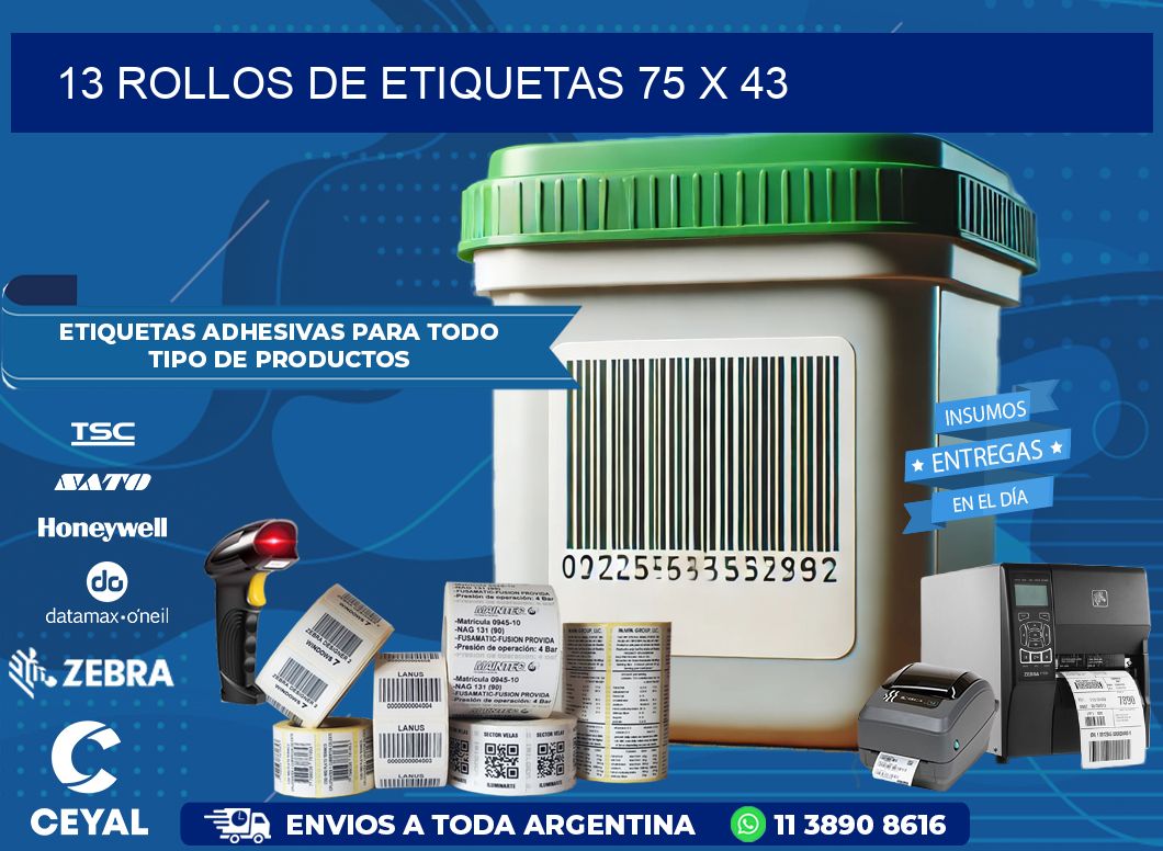 13 ROLLOS DE ETIQUETAS 75 x 43