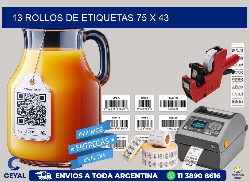 13 ROLLOS DE ETIQUETAS 75 x 43