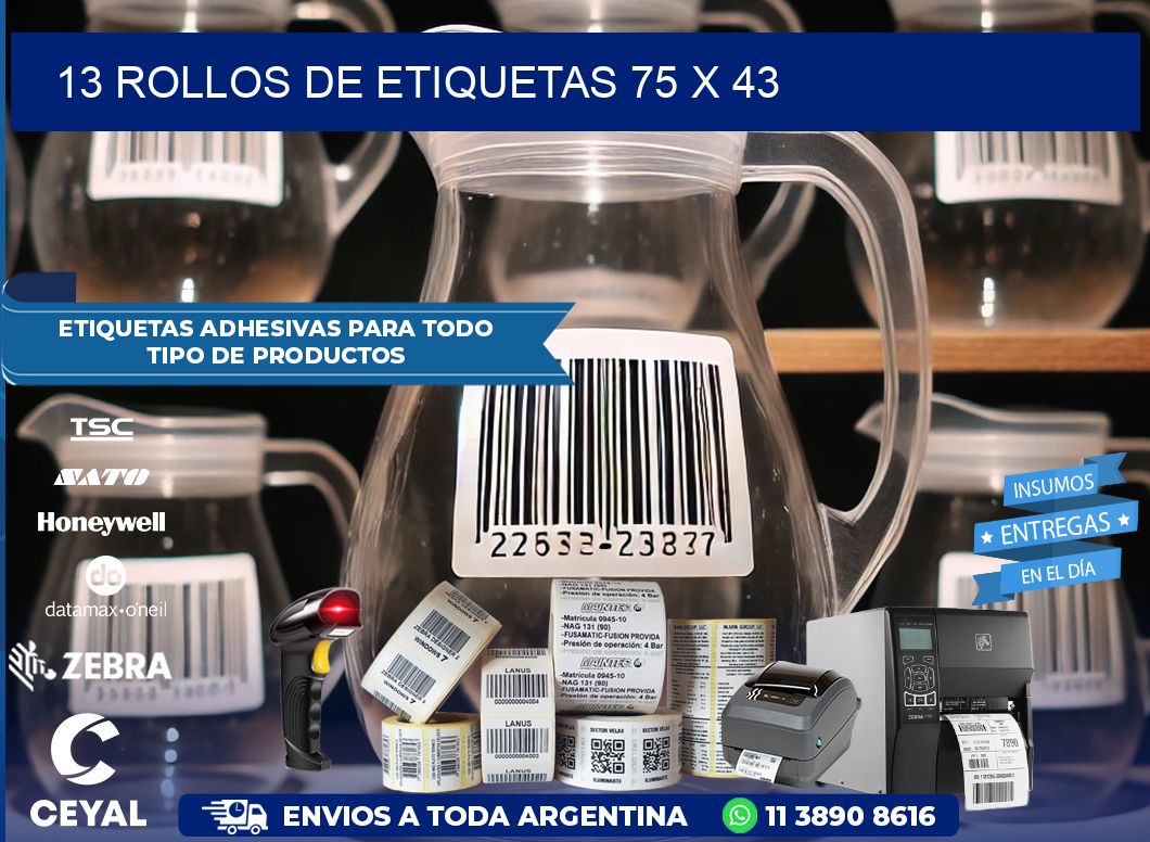 13 ROLLOS DE ETIQUETAS 75 x 43