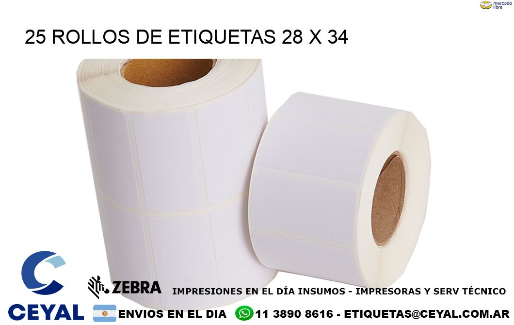 25 ROLLOS DE ETIQUETAS 28 x 34