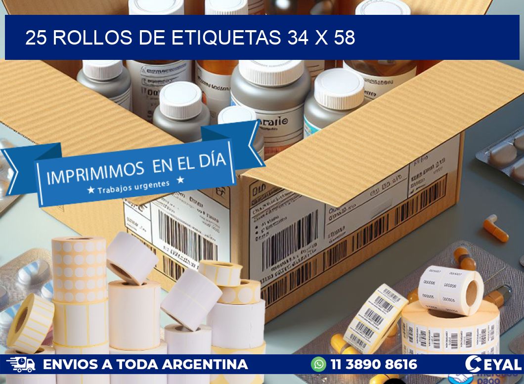 25 ROLLOS DE ETIQUETAS 34 x 58