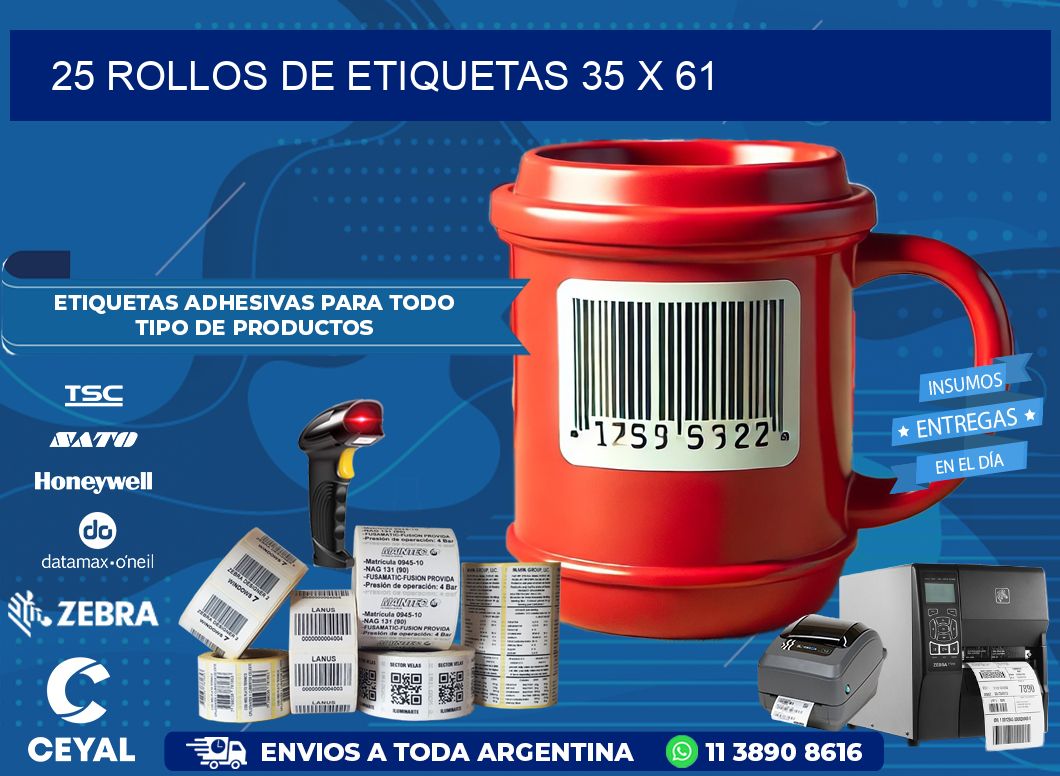 25 ROLLOS DE ETIQUETAS 35 x 61