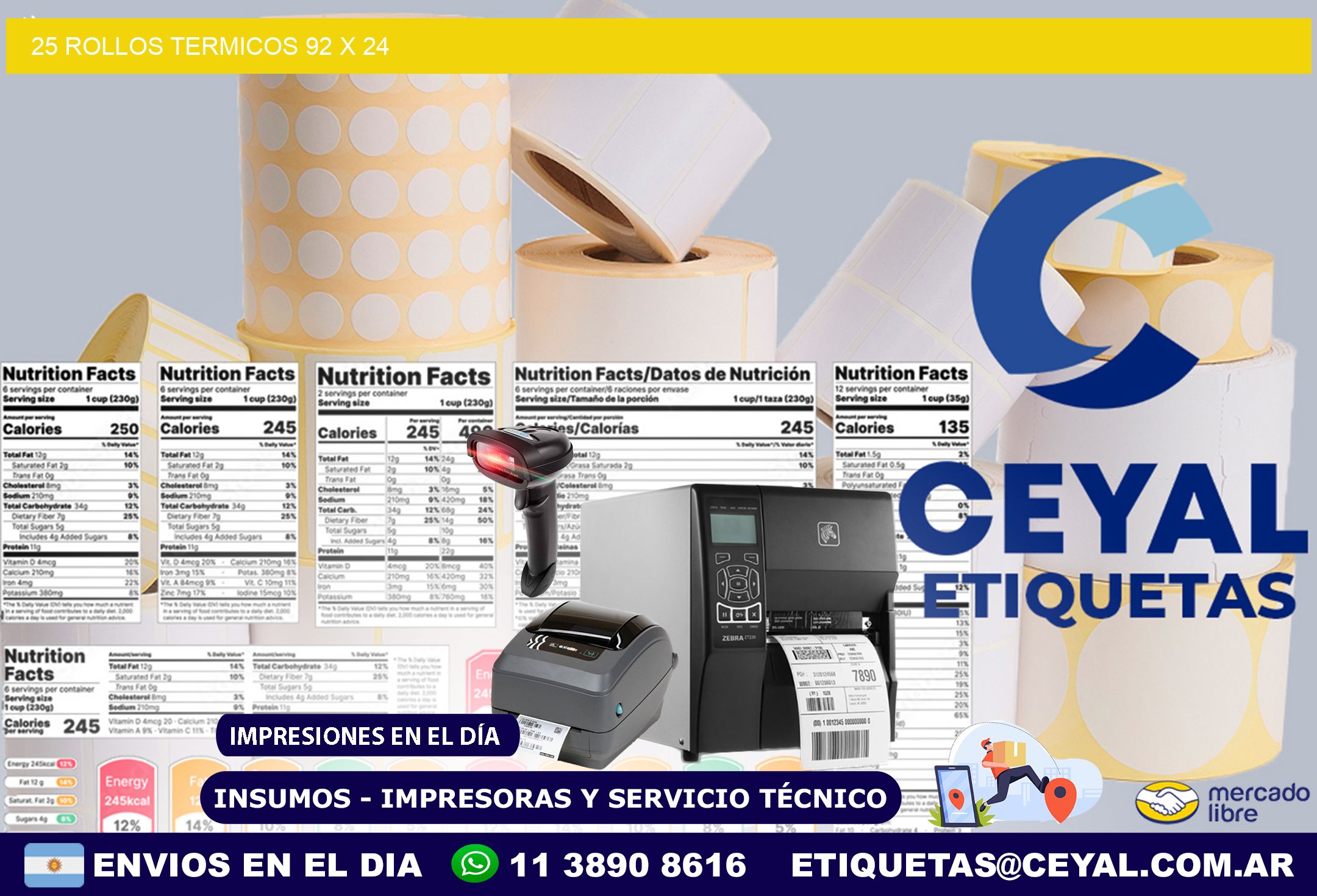 25 ROLLOS TERMICOS 92 x 24