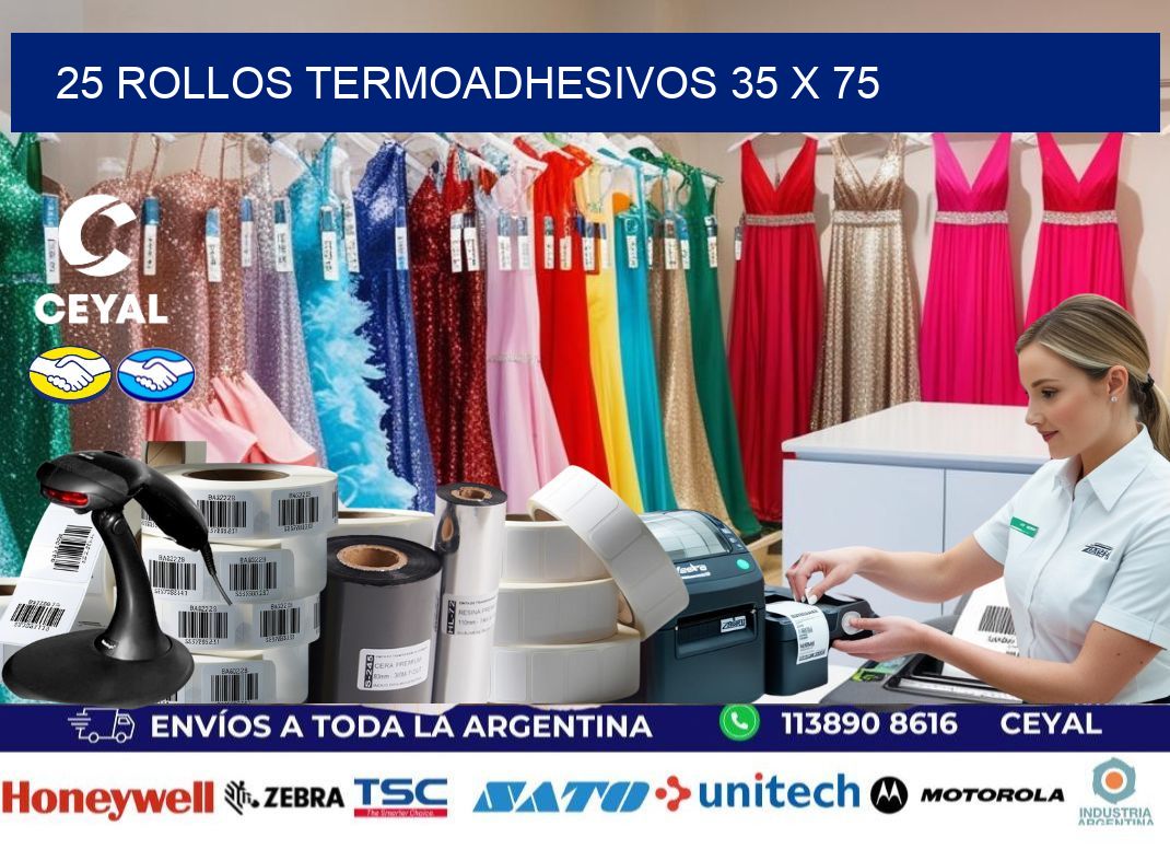 25 ROLLOS TERMOADHESIVOS 35 x 75