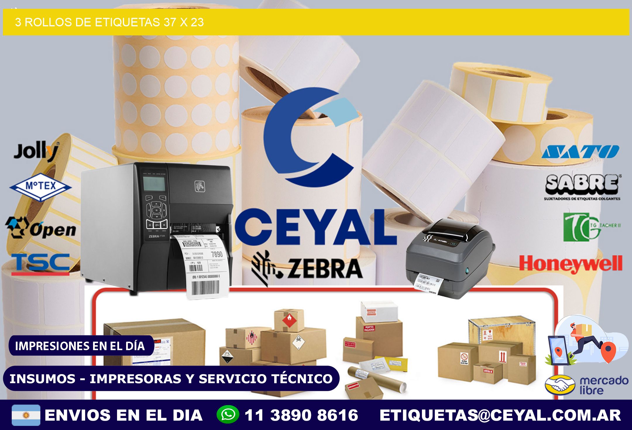3 ROLLOS DE ETIQUETAS 37 x 23