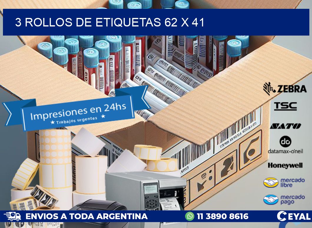 3 ROLLOS DE ETIQUETAS 62 x 41