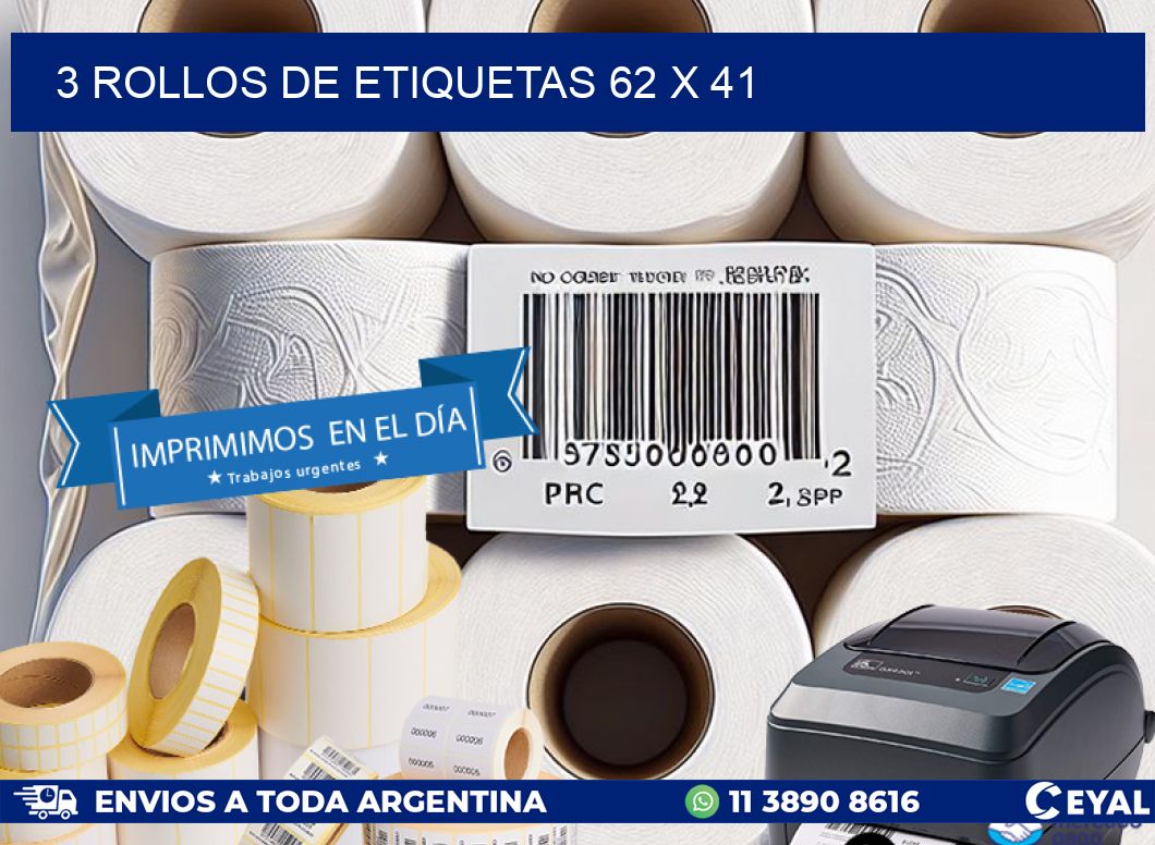 3 ROLLOS DE ETIQUETAS 62 x 41