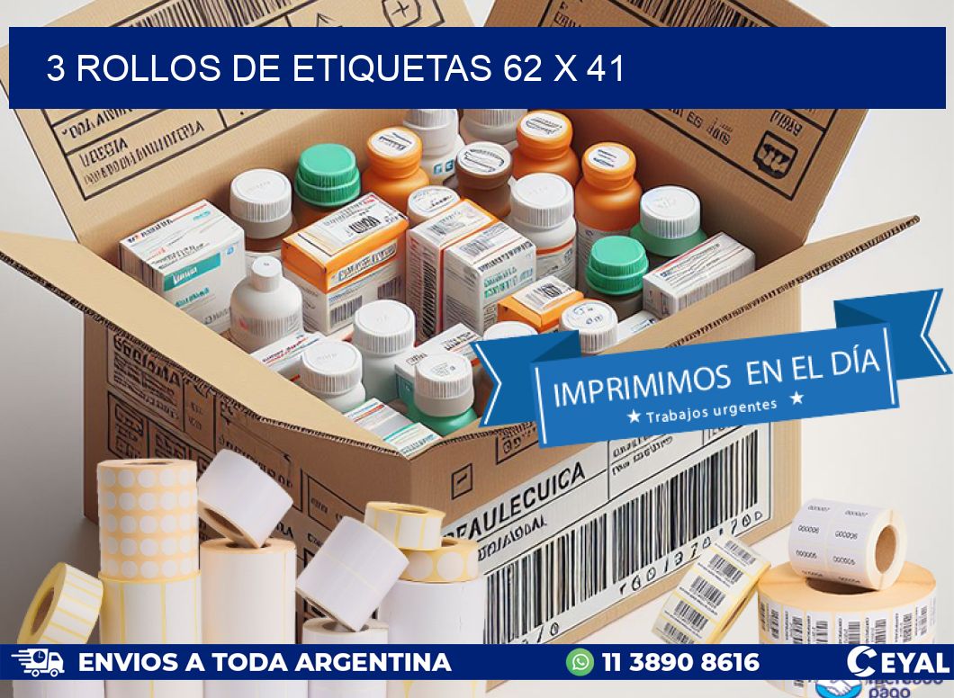 3 ROLLOS DE ETIQUETAS 62 x 41