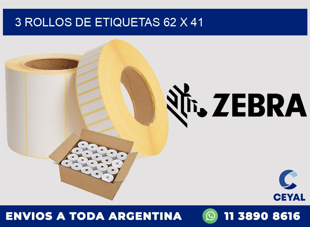3 ROLLOS DE ETIQUETAS 62 x 41