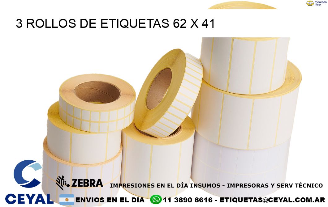 3 ROLLOS DE ETIQUETAS 62 x 41
