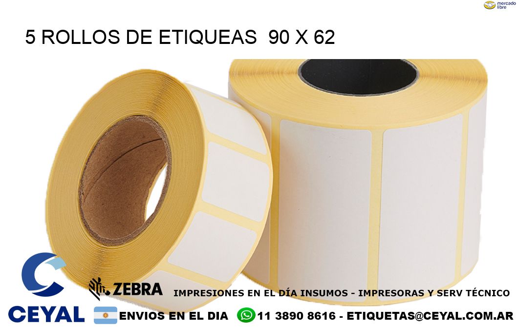 5 ROLLOS DE ETIQUEAS  90 x 62