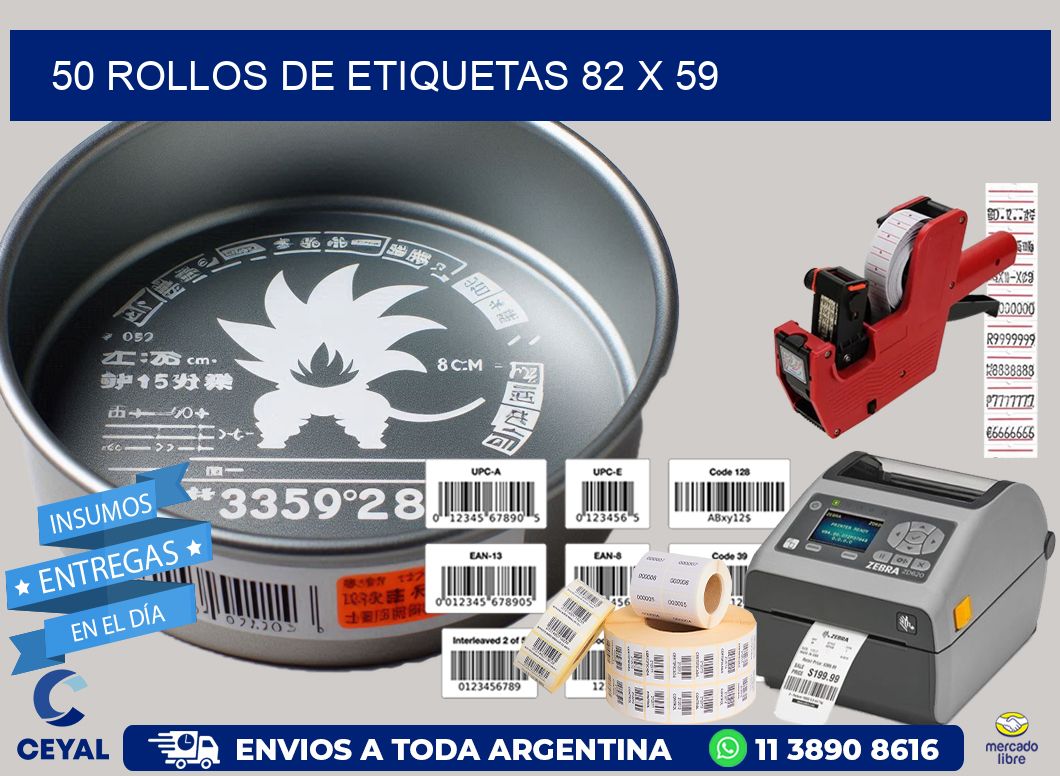 50 ROLLOS DE ETIQUETAS 82 x 59