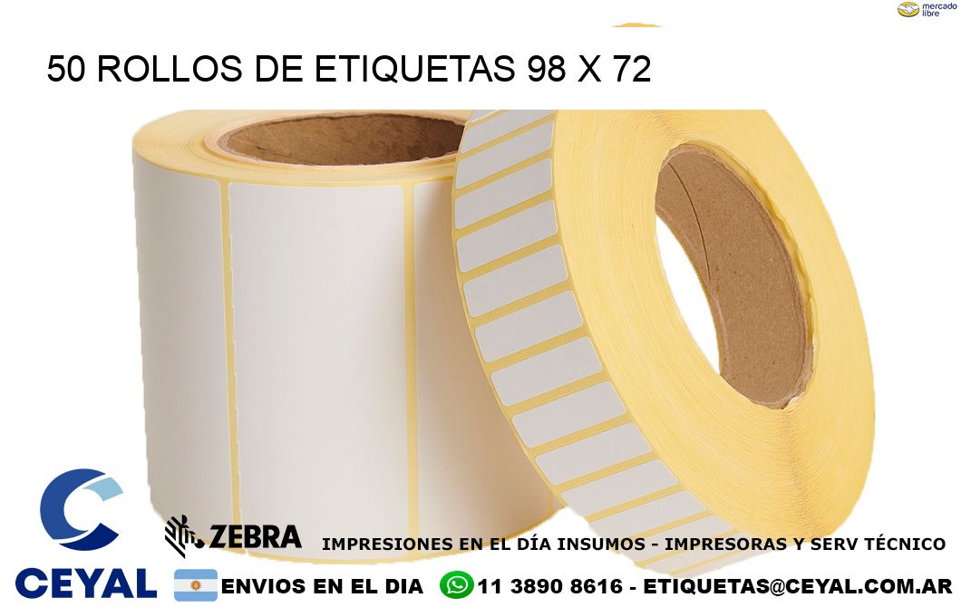 50 ROLLOS DE ETIQUETAS 98 x 72
