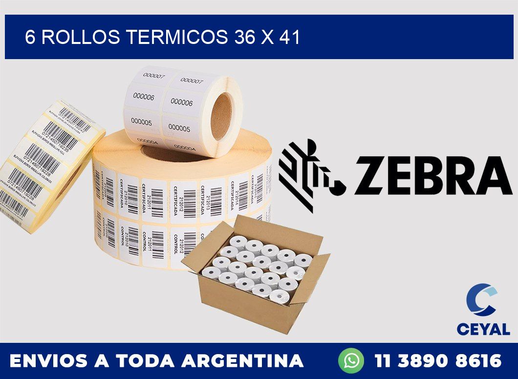 6 ROLLOS TERMICOS 36 x 41